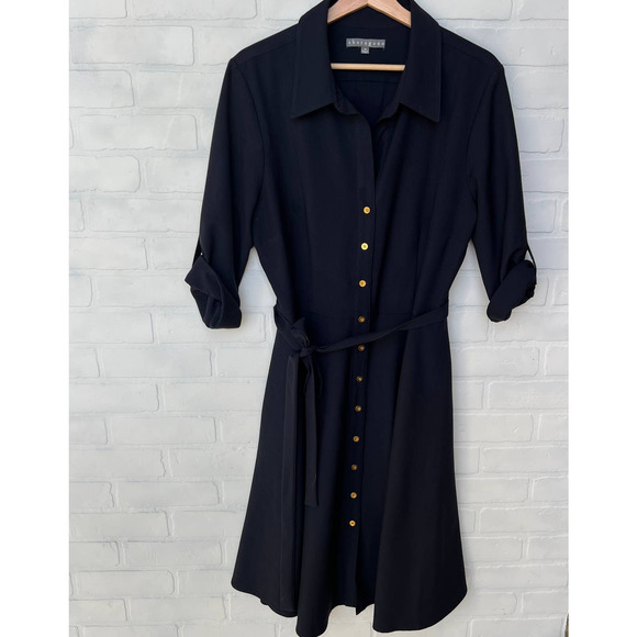 Sharagano Dresses & Skirts - Sharagano Women's Navy Blue Gold Button Fit and Flare Dress Plus Size-sz 16
